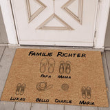 Familienname Fußmatte 70x50cm mit Schuhzeichnungen und Haustiersymbol personalisiert gefertigt von Love & Faith