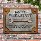 Personalisierbares Werkstattschild 40x30cm mit eigenem Namen als Geschenk gestalten von Love & Faith
