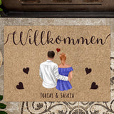 Personalisierte Fussmatte 70x50cm Willkommen für Paare mit Namen und Illustration von Love & Faith