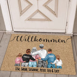Willkommen Fussmatte 70x50cm mit Familienillustration personalisiert von Love & Faith