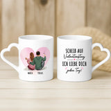 Weiße Tasse mit Herzhenkel und personalisiertem Namen – romantische Geschenkidee von Love & Faith