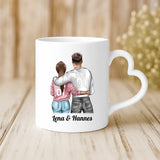 Weiße Tasse mit Herzhenkel und personalisiertem Namen – romantische Geschenkidee von Love & Faith