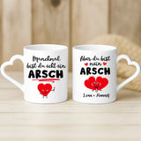 Weiße Tasse mit Herzhenkel und personalisiertem Namen – romantische Geschenkidee von Love & Faith