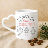 Weiße Tasse mit Herzhenkel und personalisiertem Namen – romantische Geschenkidee von Love & Faith