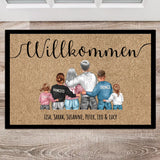 Willkommen Fussmatte 60x40cm mit Familienillustration personalisiert von Love & Faith