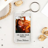 Transparenter Acrylschlüsselanhänger mit Foto und Spruch für Mama 5,4cm x 8,6cm personalisiert gefertigt von Love & Faith