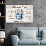 horizontale Leinwand zur Geburt mit Foto für Eltern personalisiert von Love & Faith