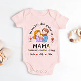 rosa kurzarm Babybody zum Muttertag mit Familienzeichnung und Namen - gedruckt von Love & Faith