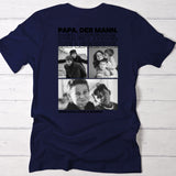 blaues T-Shirt für Papa zum Vatertag mit Fotos und Kindernamen personalisiert von Love & Faith
