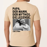 Sand T-Shirt mit Backprint für Papa mit Spruch und eigenem Foto personalisieren mit Love & Faith