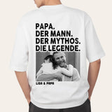 Weißes oversized T-Shirt mit Backprint für Papa mit Spruch und eigenem Foto personalisieren mit Love & Faith