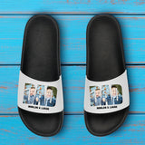 schwarz-weiße Badelatschen für Männer mit Foto gestalten von Love & Faith