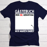 dunkeblaues female T-Shirt mit Fläche für Unterschriften als Party-Gästebuch Geburtstagsidee von Love & Faith