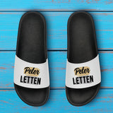 Schwarz/Weiße Badeschlappen mit eigenem Namen personalisiert mit Love & Faith