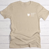 beiges T-Shirt Brustdruck "Bundesinstitut für Lecker Bierchen" als personalisiertem Spruch als Sommer Geschenkidee von Love & Faith