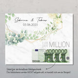 Eure erste Million Poster als Hochzeitsgeschenk mit Geldidee personalisiert mit Namen und Hochzeitsdatum des Brautpaares zum Verschenken personalisiert von Love & Faith