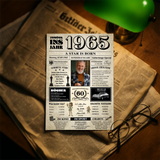 Geburtstagsjahr Poster im Zeitungsstil mit vielen Informationen personalisierbar mit Foto von Love & Faith