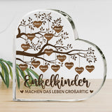 Personalisierbares bedrucktes Acrylherz mit Namen von Kindern und Enkelkindern im rustikalen Stil gefertigt von Love & Faith