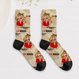 Offizielle Lesesocken mit personalisierter Frau und "I love Books"-Spruch Größe 39-42 gedruckt von Love & Faith