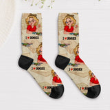 Offizielle Lesesocken mit personalisierter Frau und "I love Books"-Spruch Größe 35-38 gedruckt von Love & Faith