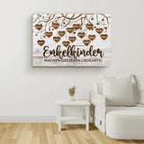 Leinwand im rustikalen Stil mit bis 16 Namen personalisieren für Großeltern und Eltern als Geschenkidee von Love & Faith