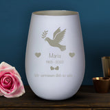 Personalisiertes weißes Windlicht mit silber graviertem Design - gefertigt von Love & Faith