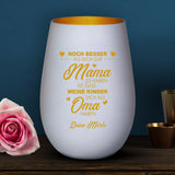 Personalisiertes weißes Windlicht mit golden graviertem Design - gefertigt von Love & Faith