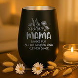 schwarz silber Windlicht graviert mit Danke Mama und Kindernamen personalisiert von Love & Faith