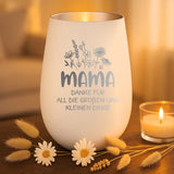 weiß silber Windlicht graviert mit Danke Mama und Kindernamen personalisiert von Love & Faith