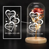 Ewige Rose im Glas LED Deko mit gedruckten Herzen mit Namen - personalisierte Geschenkidee von Love & Faith