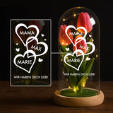 Ewige Tulpe im Glas LED Deko mit gedruckten Herzen mit Namen - personalisierte Geschenkidee von Love & Faith