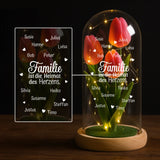 Ewige Tulpe "Familie ist die Heimat des Herzens" bis 13 Namen graviert auf die Glaskuppel mit LED Licht personalisiert als Geschenk für Familie von Love & Faith