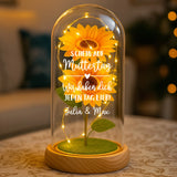 Ewige Sonnenblume "Zum Muttertag" in der Glaskuppel mit LED Licht personalisiert als Geschenk für Mama von Love & Faith