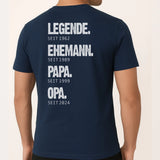 Navy T-Shirt mit Backprint für Papa mit Spruch personalisieren mit Love & Faith
