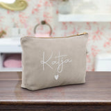 Personalisierte Samt moonstone silber Kosmetiktasche für MakeUp und Kosmetika mit Namen von Love & Faith