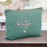 Personalisierte Samt Kosmetiktasche jade rosemetallic zum selbst gestalten mit Namen mit Love & Faith