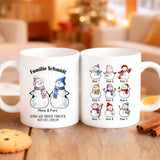 Personalisierte Schneemanntasse mit bis zu 10 Personen individuell gestalten mit Love & Faith