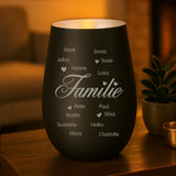 schwarz-silbernes Windlicht mit personalisierter Familiengravur von Love & Faith