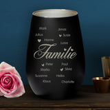 schwarz-silbernes Windlicht mit personalisierter Familiengravur von Love & Faith