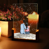 Eckiger LED Aufsteller Sternenhimmel mit Zeichnung und Namen als Geschenkidee zum Jahrestag von Love & Faith