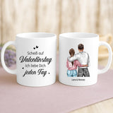 Weiße Tasse mit personalisiertem Valentins-Spruch und Namen – individuelle Geschenkidee von Love & Faith