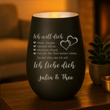 schwarz-silber Windlicht graviert mit "Ich liebe dich" als Geschenk für Partner mit Love & Faith personalisiert