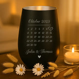 Schwarz-silbernes Personalisiertes Windlicht für Paare mit Kalender des Jahrestags von Love & Faith