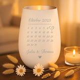 Weiß-silbernes Personalisiertes Windlicht für Paare mit Kalender des Jahrestags von Love & Faith