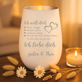 weiß-silber Windlicht graviert mit "Ich liebe dich" als Geschenk für Partner mit Love & Faith personalisiert