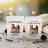 Personalisierter Teelichthalter für Freundinnen mit mit Foto-Upload und Spruch von Love & Faith