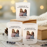 Personalisierter Teelichthalter für Freundinnen mit mit Foto-Upload und Spruch von Love & Faith
