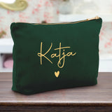 Personalisierte Samt smaragdgrün Kosmetiktasche für MakeUp und Kosmetika mit Namen von Love & Faith