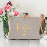 Personalisierte Samt moonstone Kosmetiktasche für MakeUp und Kosmetika mit Namen von Love & Faith