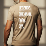 Beige T-Shirt mit Backprint für Papa mit Spruch personalisieren mit Love & Faith